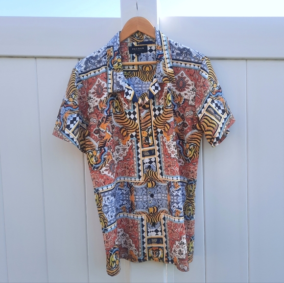 PacSun Camp Shirt | Button Up | Tiger Bandana Print | Size Medium - Picture 3 of 15